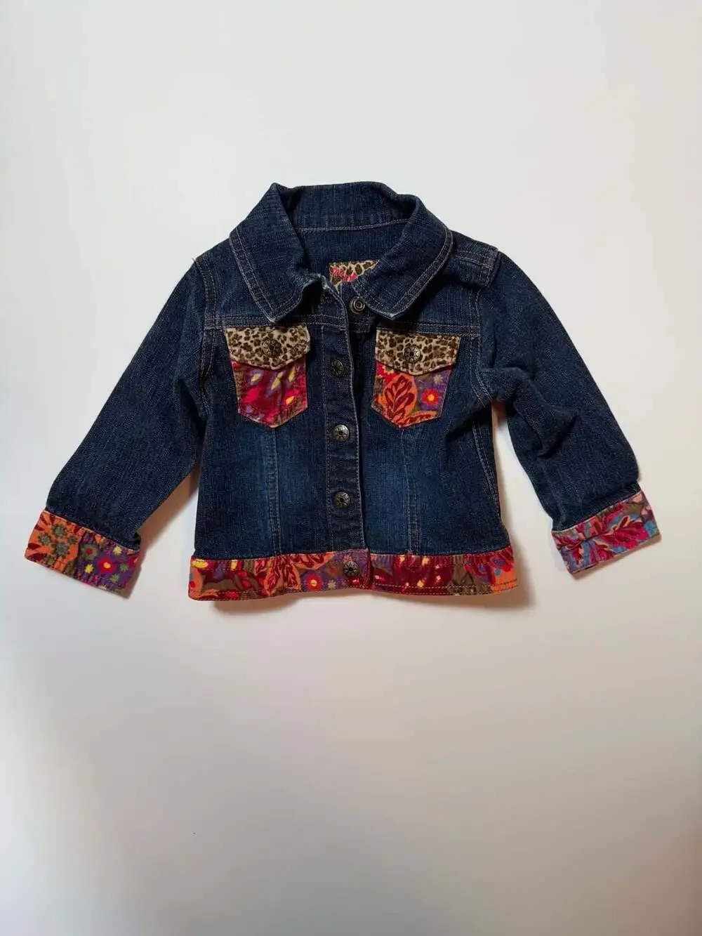 The Children's Place Girls Denim Jacket with Floral and Leopard Print Accents 24